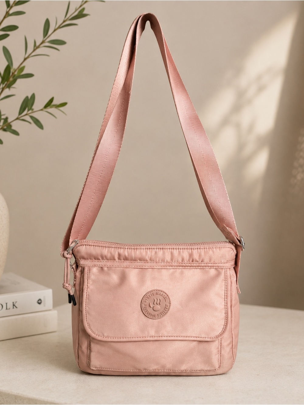 BEARPAW Rose Gold Pink Nylon Crossbody Bag Shoulder Purse Travel Organizer